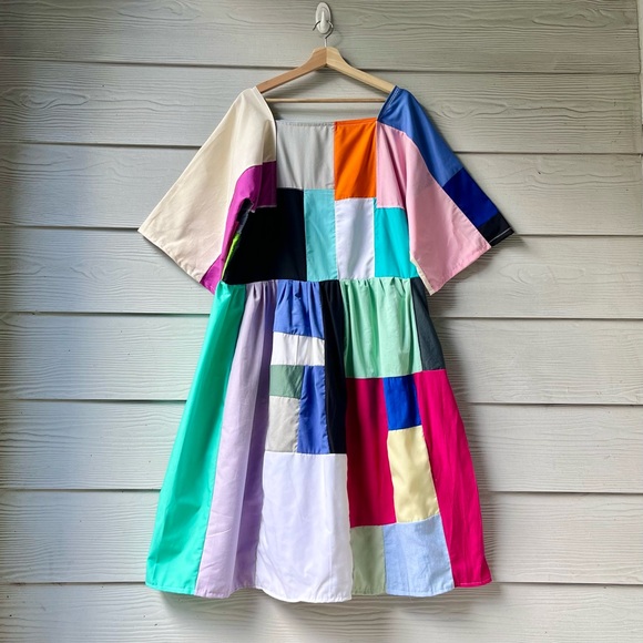 Handmade Dresses & Skirts - Handmade Quilted Patchwork Colorblock Dress SKU 12157